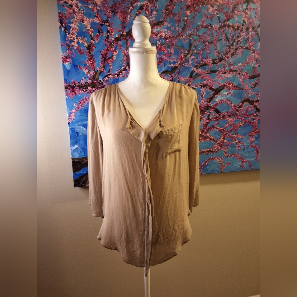 Lola & Sophie Tan Blouse with Crew Neckline